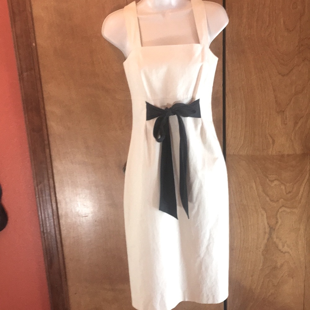 Banana Republic Cream Sundress with black ribbon bow. Invisible side zipper Sz6